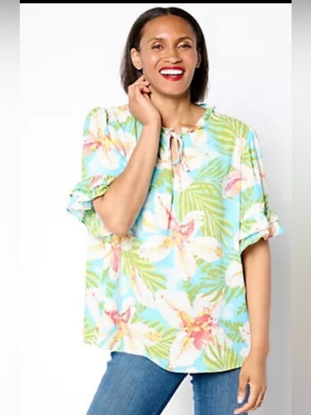nicole by Nicole Miller Crepe Chiffon Flutter Sleeve Blouse Large Tiger Lilly